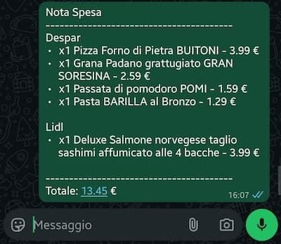 Esempio Nota Spesa