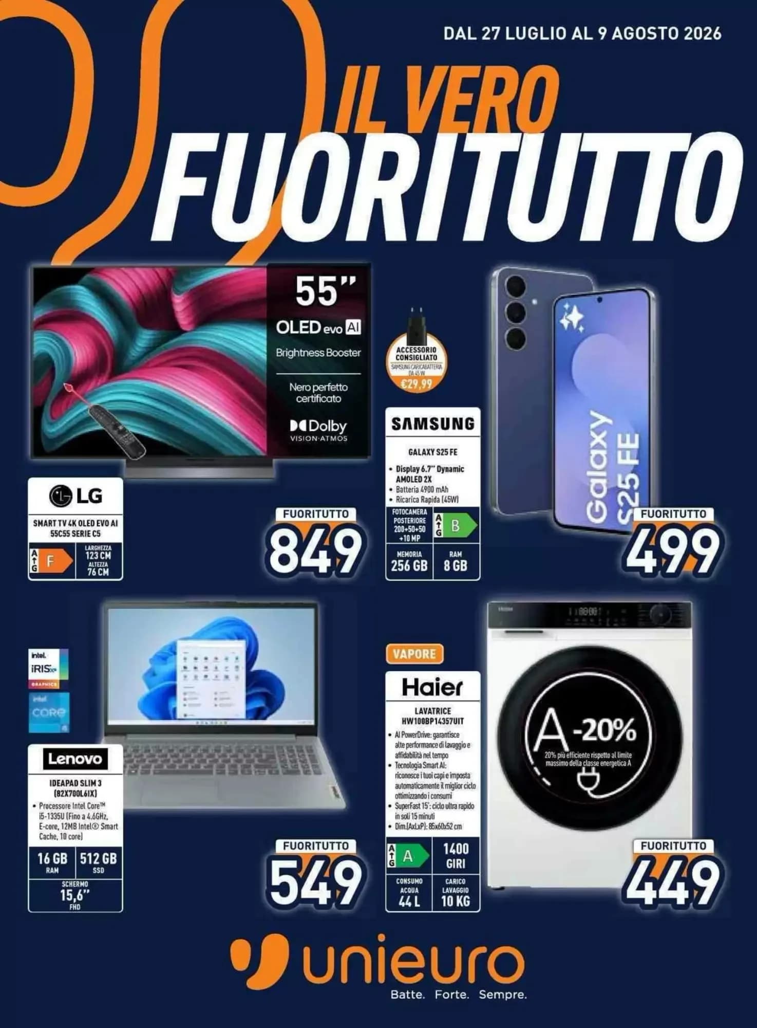 Pagina 1 - Anteprima Volantino Unieuro: Offerte valide dal 27 Luglio al 9 Agosto 2026
